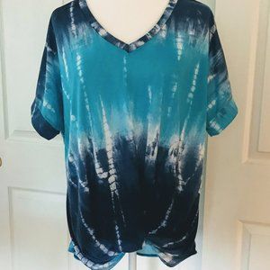 Jenny Boston Blue Tie Dye Top Size L NWOT